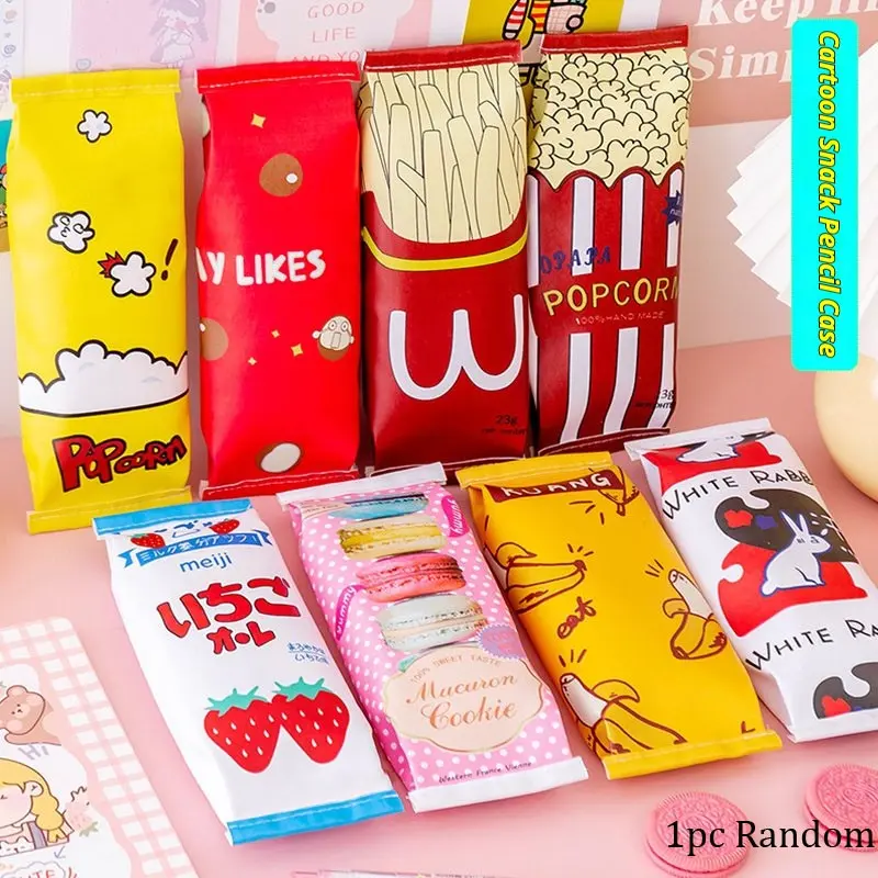 Cartoon Snack Pencil Case, Student Stationery Bag, Popcorn French Fries Storage Bag, Pencil Box, School Supplies Gift, PU Leather Material