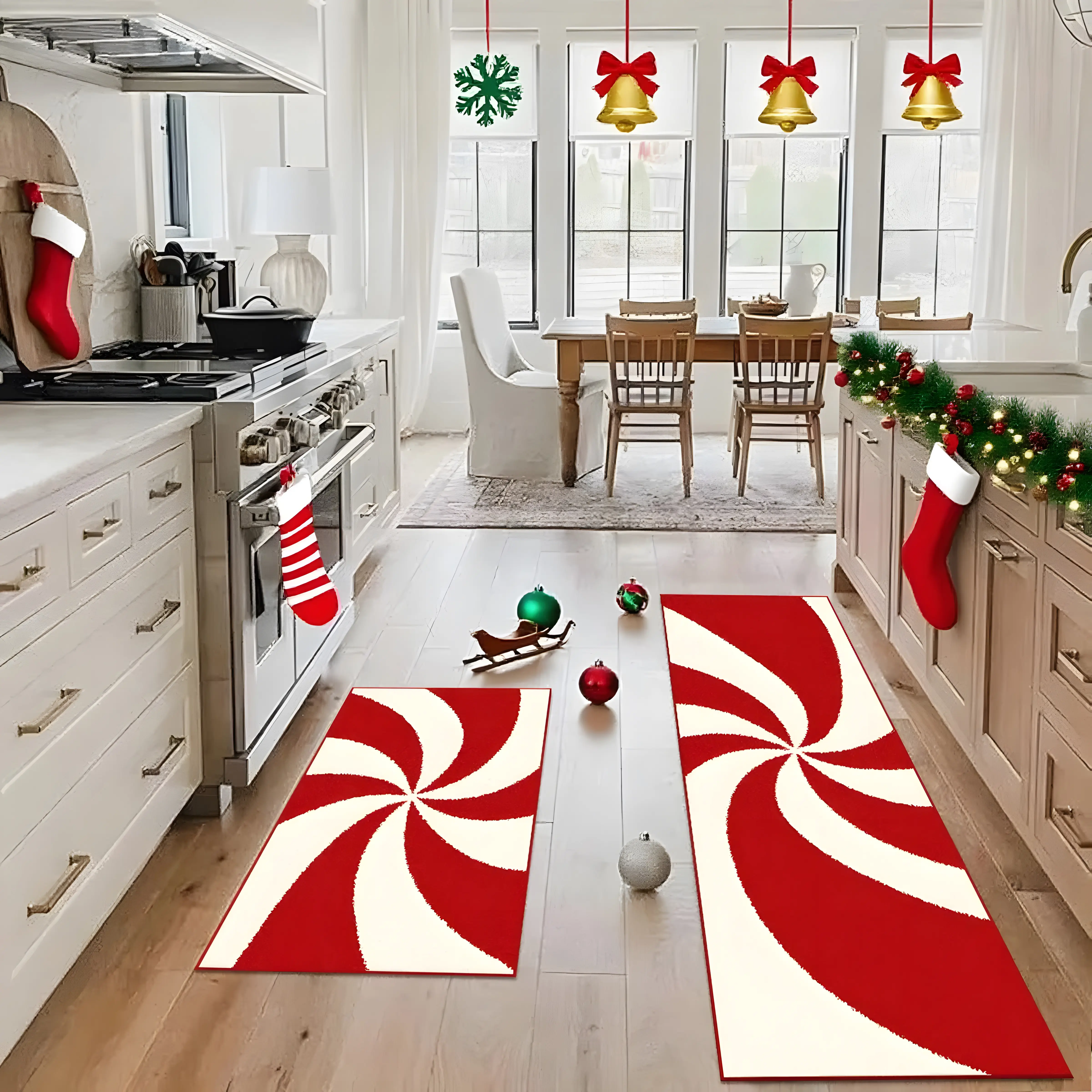 Kitchen Rug Set - Decorative Mint Sugar Design Plush Area Rug, Pet-Friendly Non-Slip Soft Comfort Footpad for Home Kitchen Use