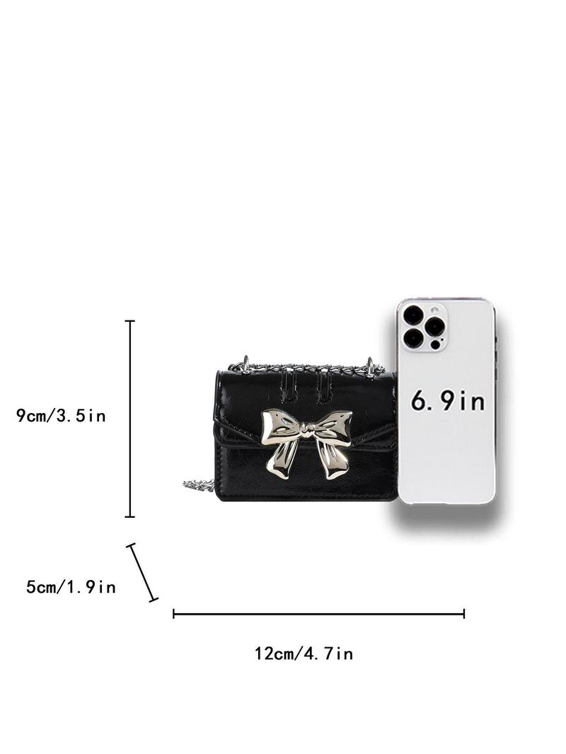 Women's Cute Bowknot Decor Crossbody Bag, Fashionable PU Leather Chain Strap Shoulder Bag for Daily Used, Casual Trendy Versatile High-quality Daily Commuting Bag, Fashionable Versatile Purse