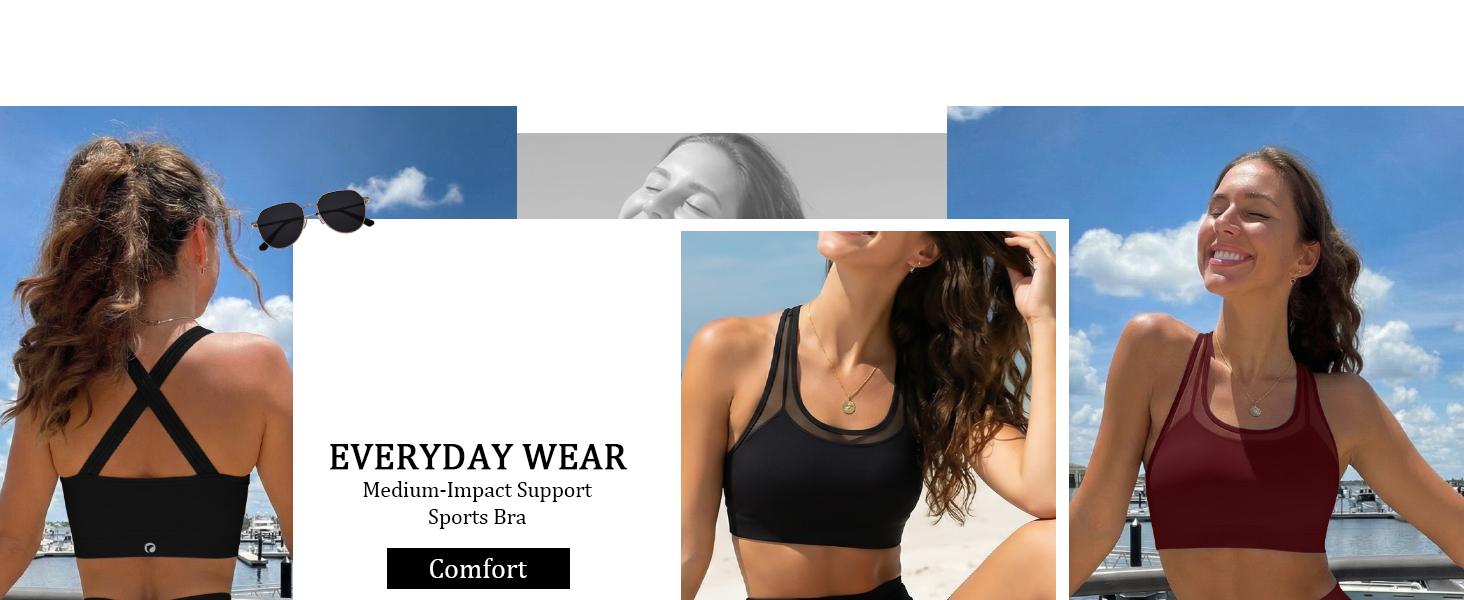 Sports Bra for Women Medium Impact Mesh Workout Yoga Crop Top Cross Back Going Out Shirts 2026