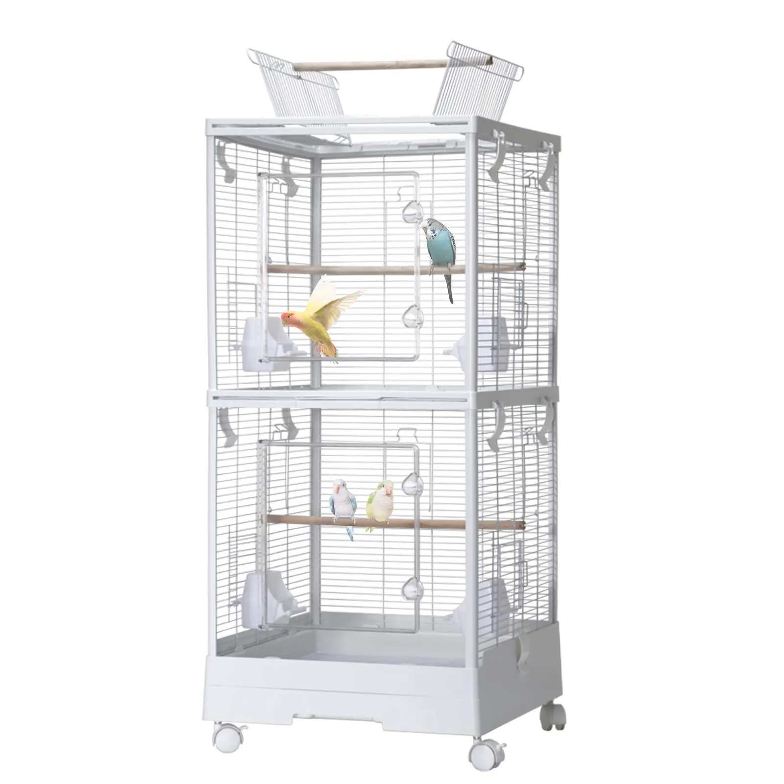 Removable Double-Layer Bird Cage with Play Roof – Rolling Stand, Leak-Proof Tray & Perches, 39" Aviary for Parakeets, Canaries & Small Parrots