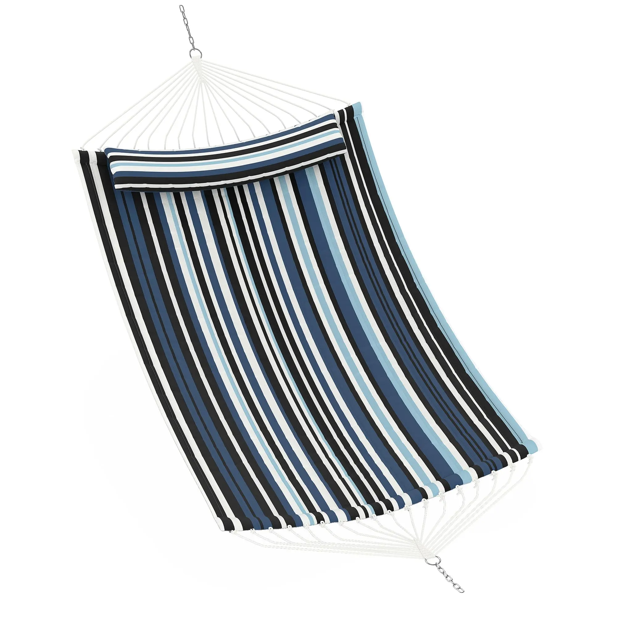 Garvee Double Quilted Hammock for 2 Adults – Heavy Duty 450lbs, Removable Ergonomic Pillow, Wooden Spreader Bar, Galvanized Chains, Collapsible Steel Stand, Weather Resistant – Dark Gray