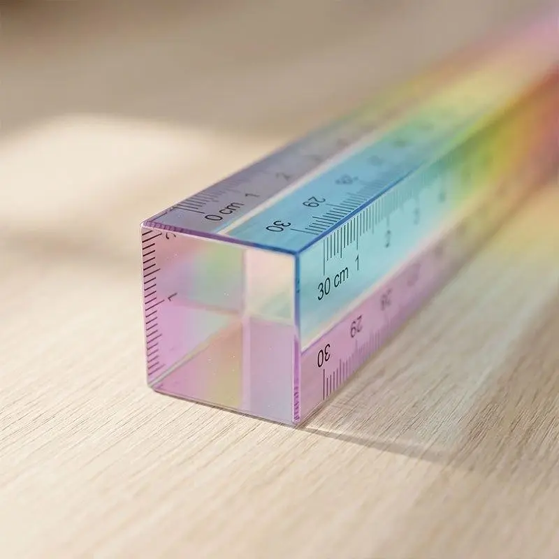 11.81-Inch Color Gradient Transparent Cube Drawing Tool, Mathematical Geometry Learning Ruler, Perfect Gift for Holidays and Birthdays