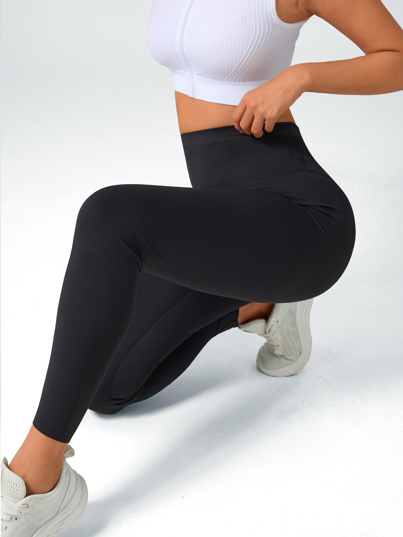 Women's High-Waisted Sporty Yoga Pants, Tight-Fitting Woven Fabric, Plain Pattern, All-Season Wear, Comfortable & Stylish Design, High Waisted Leggings