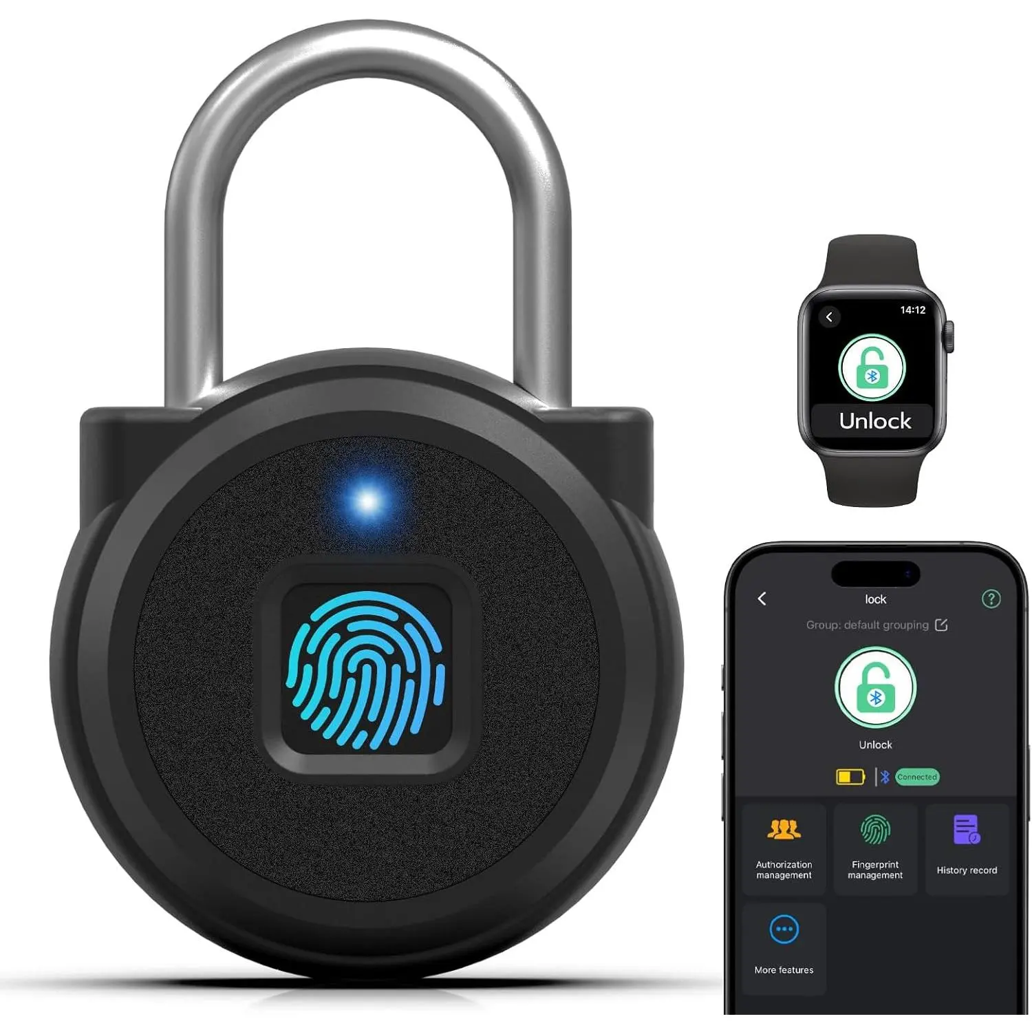 Fingerprint Padlock,Fingerprint Locker Lock,Biometric  Padlock Outdoor  Pad Lock for Locker Gym Fence Gate Toolbox Case Storage