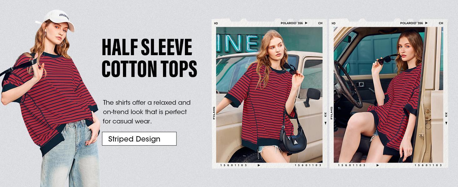 Imily Bela Womens Oversized T Shirts Striped Color Block Cotton Tops Summer Casual Half Sleeve Loose Fit Crewneck Sweatshirts Imily Bela Womens Oversized T Shirts Striped Color Block Cotton Tops Summer Casual Half Sleeve Loose Fit Crewneck Sweatshirts