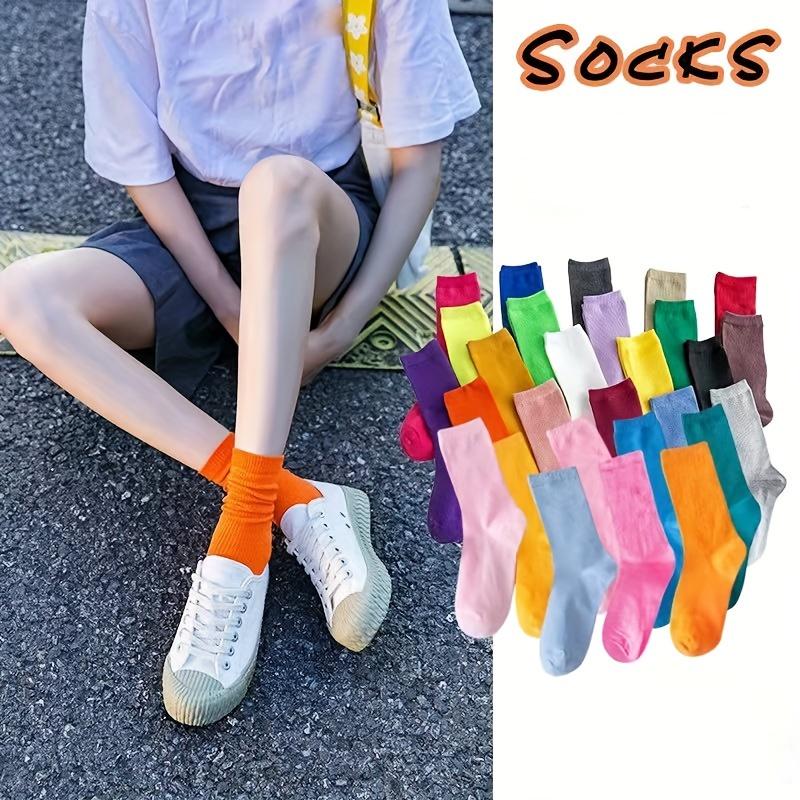 Women's Colorful Mid-Calf Socks 1 Pairs Knit Fabric Solid Color Machine Washable Basic Minimalist Bridal Wear