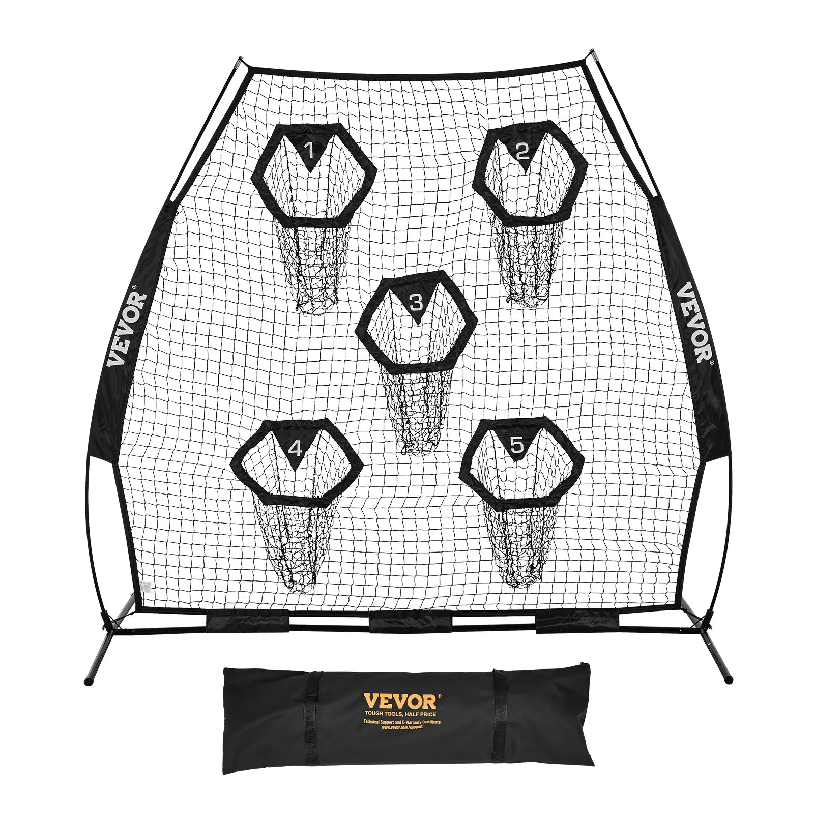 VEVOR 7x 7 ft Football Trainer Throwing Net, Training Throwing Target Practice Net with 5 Target Pockets, Knotless Net Includes Straps and Portable Carry Case, Improve QB Throwing Accuracy, Black