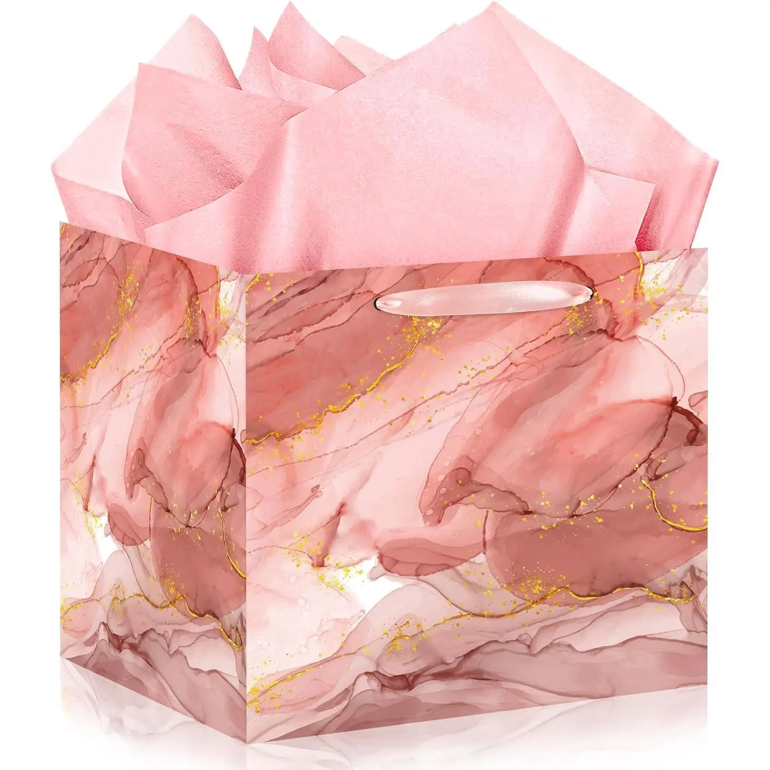 Square  Bag, 11.8" Colorful Marble  Bag with Handle Wrapping Paper Rose  Big Present Boxes for Birthdays Party Wedding Bridal Engagement Present