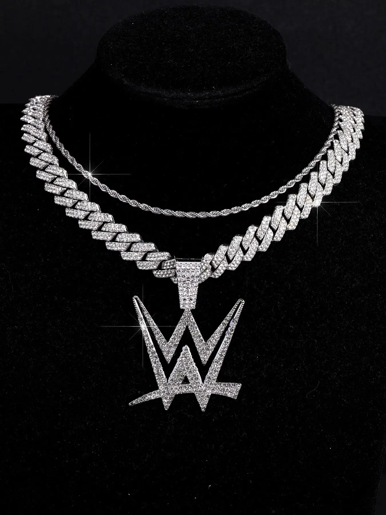 Wrestling Rhinestone Decorated Pendant Necklace, Punk Layered Chain Necklace for Party, Daily Clothing Decor, Trendy All-match & Exquisite Jewelry for Birthday Gift, Elegant Rhinestone Necklace