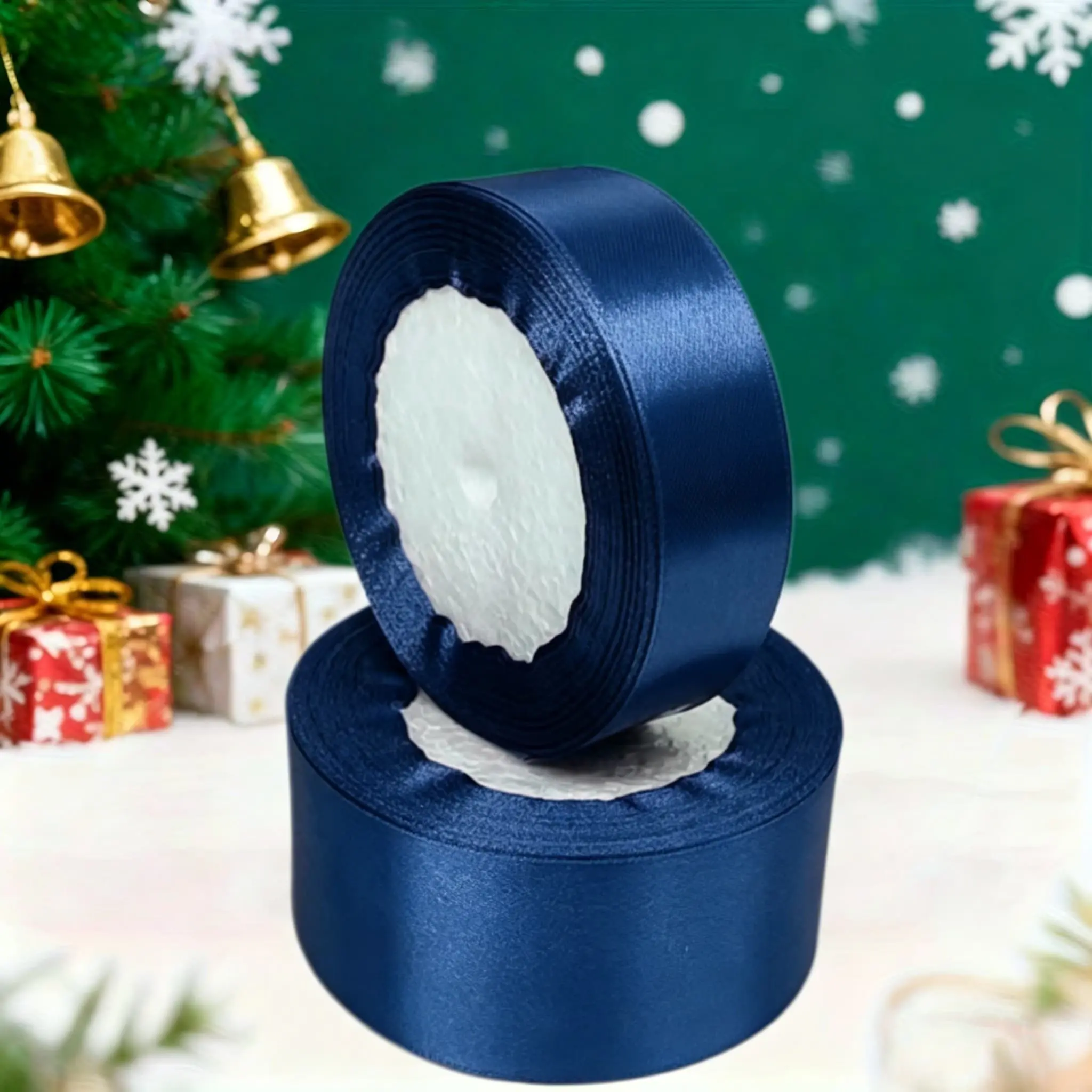 Deep Blue Ribbon Set, 40mm & 25mm Wide, 22.86m Long, Ideal for Wedding, Art Decor, Floral Gifts, Cake Wrapping, Craft Projects