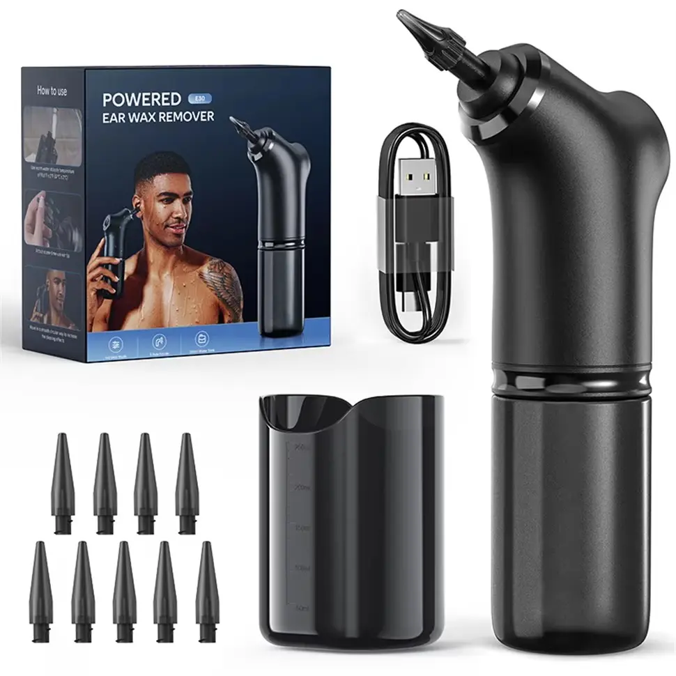 Electric Ear Cleaning Kit, USB Rechargeable Portable Ear Wax Remover, Gentle Water Pressure Ear Washer with Soft Silicone Tip, Adult Use