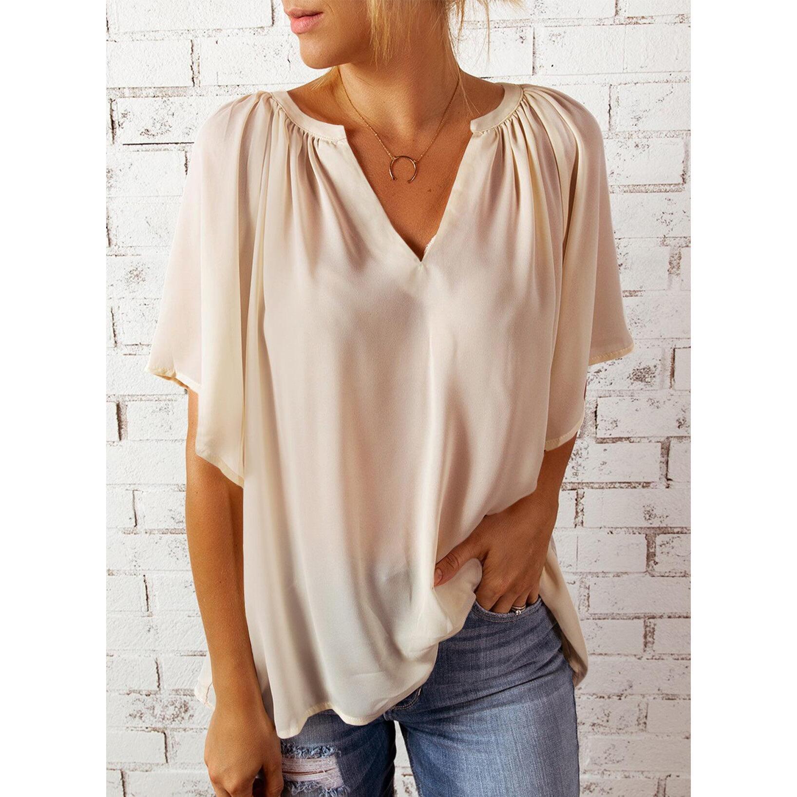 Womens Tops Dressy Casual 2026 Spring Summer V Neck Short Sleeve Shirts Business Casual Chiffon Blouses