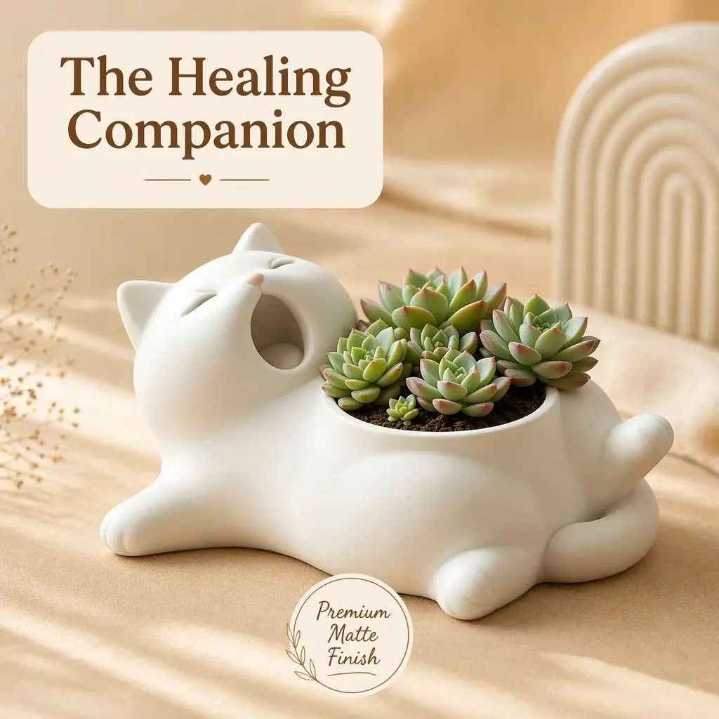 Cute Yawning Cat Succulent Planter, 3D Printed Low Maintenance Plastic Pot, Outdoor Use, Mini Cactus Garden Decor, Perfect Gift for Cat Lovers