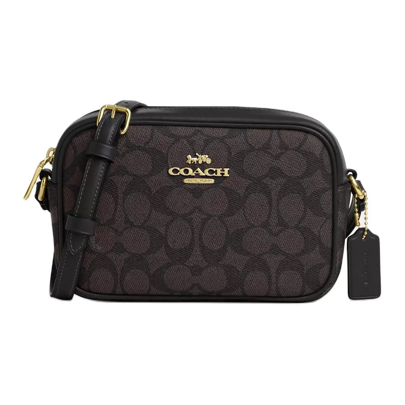 Coach Jamie 20 Small Crossbody Bag for Women, Faux Leather with Logo Zip Closure, Walnut and Black