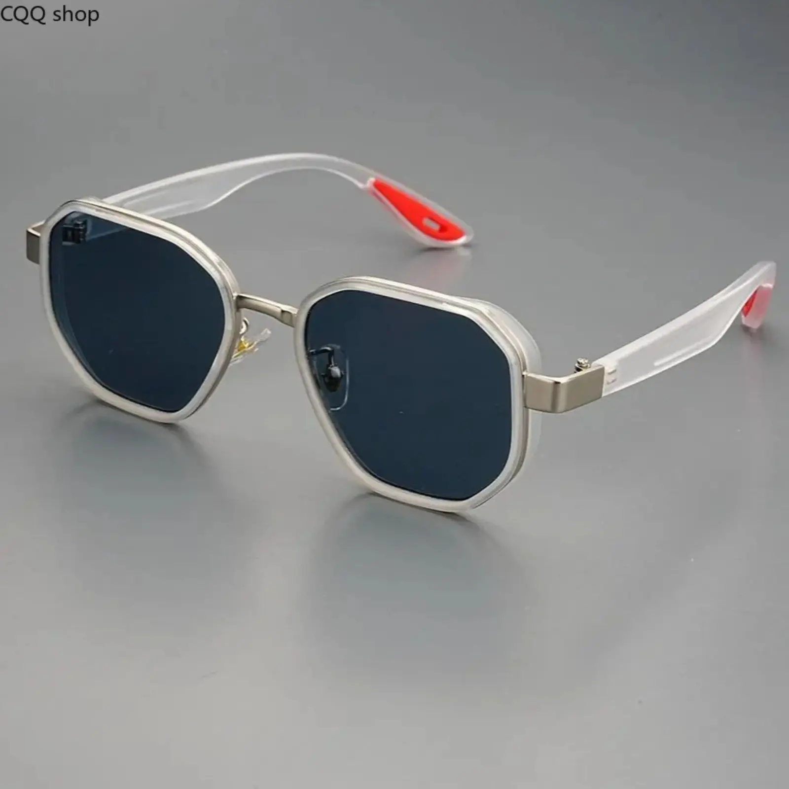 Unisex Clear Frame Geometric Polygon Sunglasses with Metal Trim, UV400 Anti-Glare Dark Lens TR90 Lightweight Eyewear with Non-Slip Temple Tips, Retro Sport Shades for Driving, Fishing, Travel & Daily Casual Wear