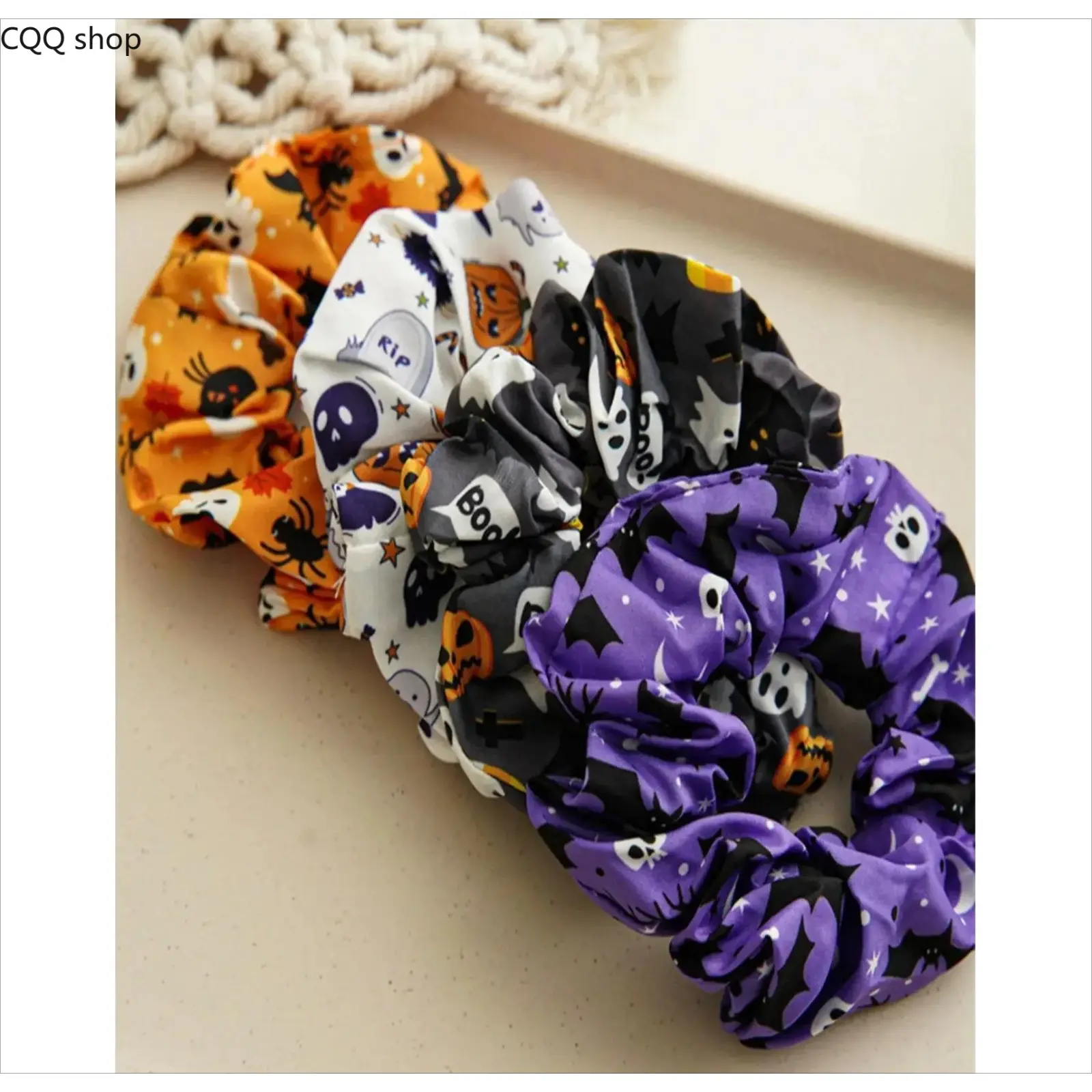 Viral Aesthetic Halloween Hair Scrunchies Set, 4PCS Cute Spooky Hair Ties for Women & Girls, Soft Stretch Elastic Ponytail Holders, Kawaii Goth Costume Hair Accessories for Halloween Party, Cosplay, Trick or Treat, Fall Everyday Wear