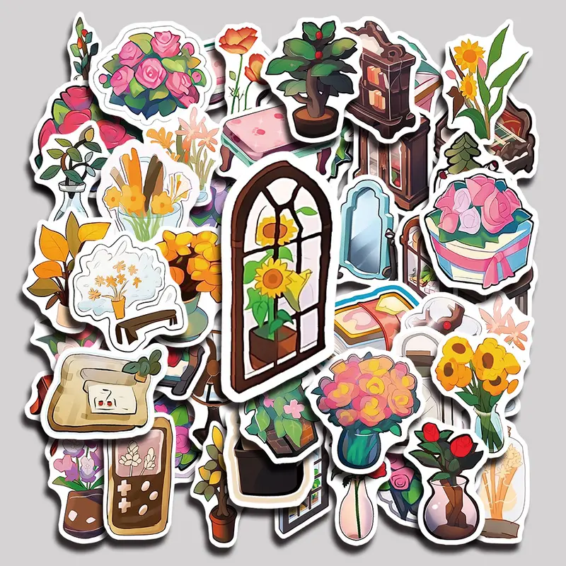 50PCS Elemental Cartoon Aesthetic Vinyl Stickers Pack for Laptop Water Bottle Phone Case Skateboard Journal Scrapbook DIY Decoration