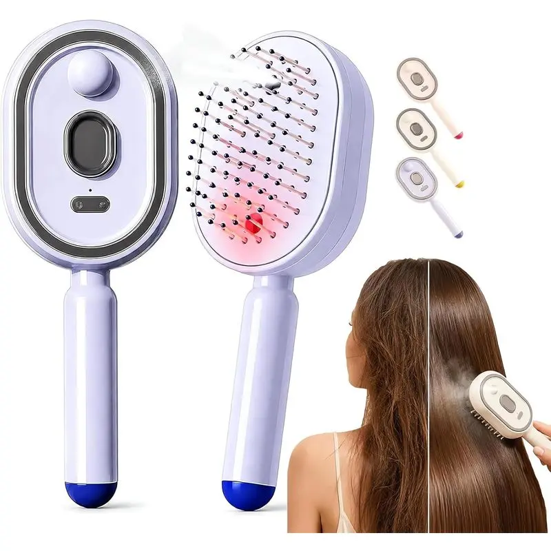 Purple Multi-function Hair Styling Brush, Electric Aqua Misting Comb to Tame Wavy & Curly Hair