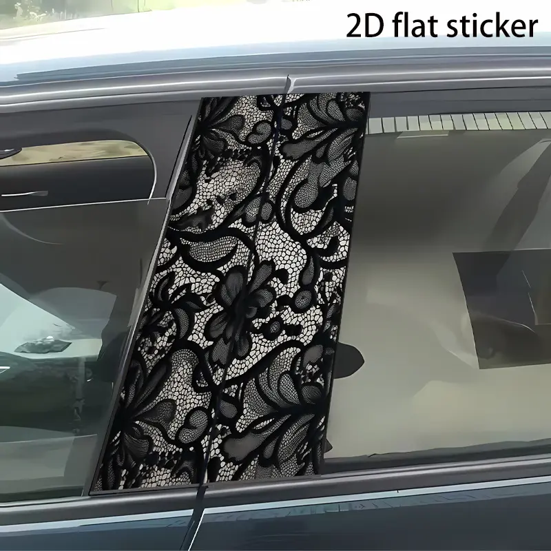 2pcs Black Lace Pattern, Car Sticker, Car Decals, Vinyl Sticker, Suitable for Car B-Pillar, Glass And Plastic Surfaces, Enhance Vehicle Aesthetics, Easy to Paste And Remove, Car Decoration Sticker