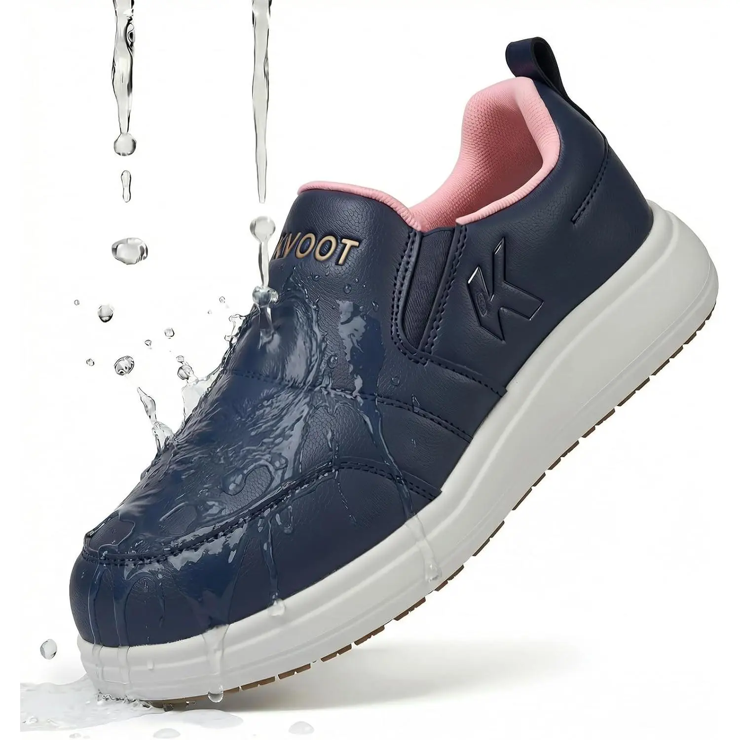 Women's Non Slip Work Shoes Slip On Nursing Sneakers Waterproof | Slip-Resistant Oil & Water Grip, Easy Clean Synthetic Leather,Lightweight , Elastic Gore Easy On/Off, Chef Service