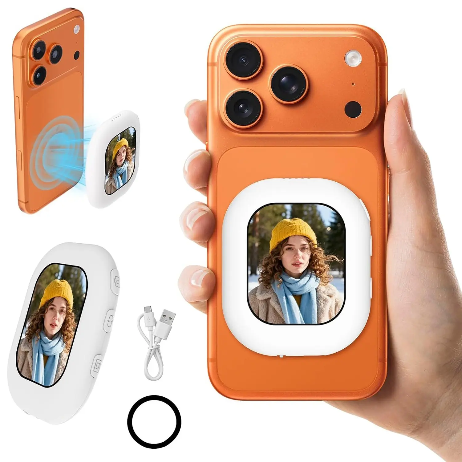 Magnetic Selfie Monitor Screen for Phone, 1080P Portable Wireless Phone Vlog Camera Monitor with Back Screen, Compatible with iPhone Android Phones, Ideal for Content Creators, Streaming