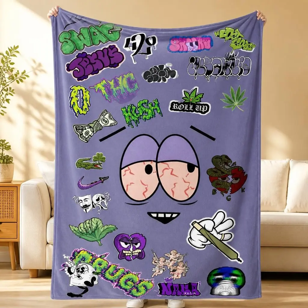 1Pc Graffiti Print Soft Flannel Blanket 🛋️, Cozy Throw Blanket for Sofa Bed Naps, Home Decor, Perfect for Party & Multi‑Holiday Gifting, Lightweight Warm Travel Leisure Blanket