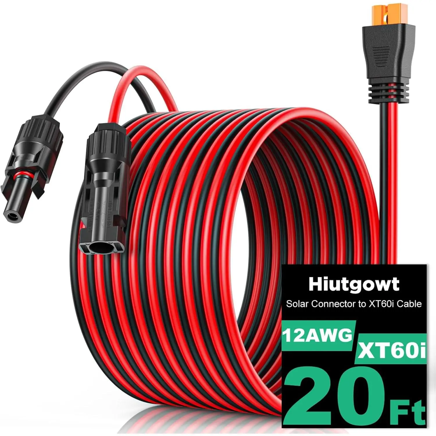 12AWG XT60i Solar Cable 20FT, Solar to XT60i Cable 3 10 15 25 30 40 50FT, Solar Panel Connector to XT60i Extension Cable, XT60i Charging Cable for Portable Power Station