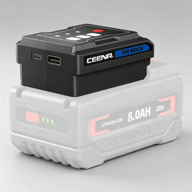 CEENR 18V Bosch Li-Ion Battery USB Charger Adapter - Portable Power Converter, Dual USB Ports, Integrated LED Lighting for Outdoor Tools & Devices