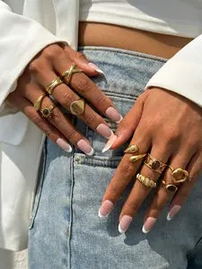 10 Pcs Vintage Tiger Eye Stackable Ring Set, Irregular Hollow Sun Cross Twist Open Rings, Women's Bohemian Summer Beach Accessories