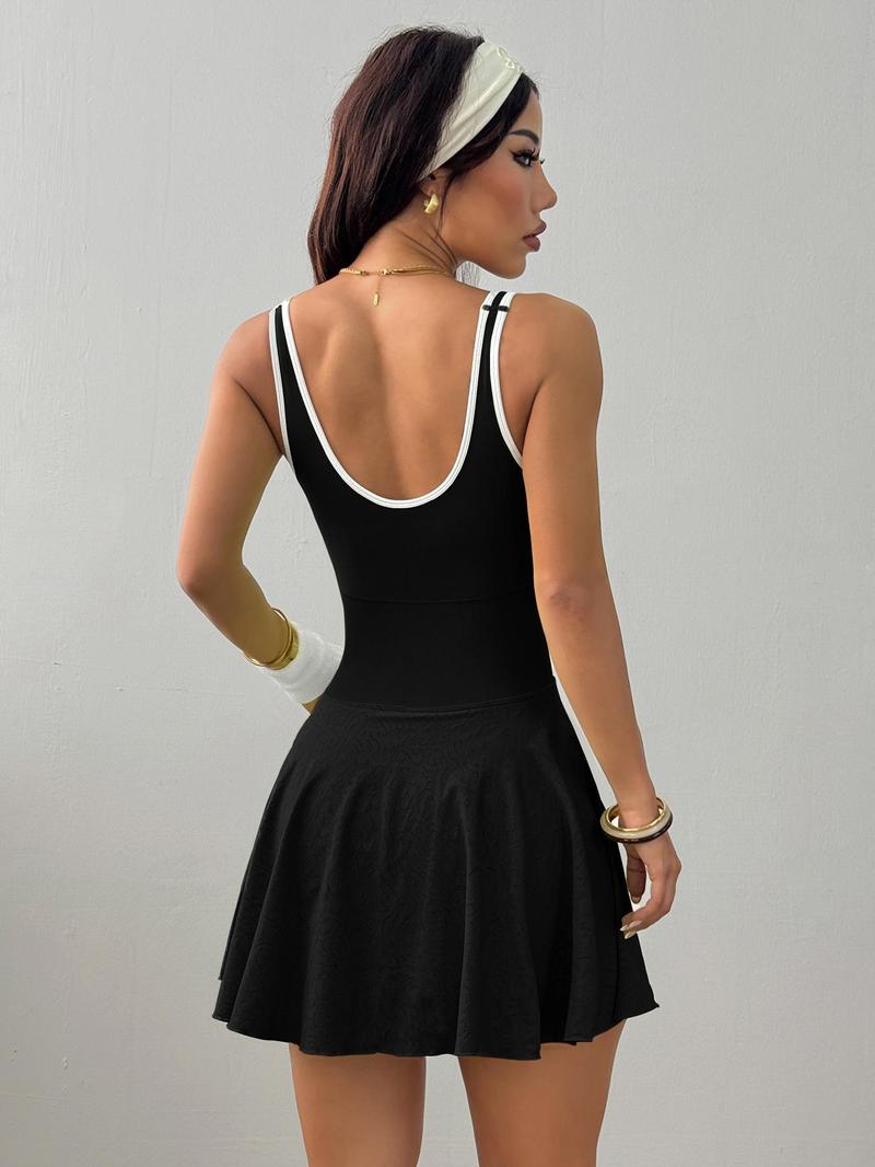 Women's Sporty Sleeveless Tennis Athletic Dress, Built-In Shorts & Bra, Twisted Cut Design, Ideal for Gym, Yoga, Casual, Solid