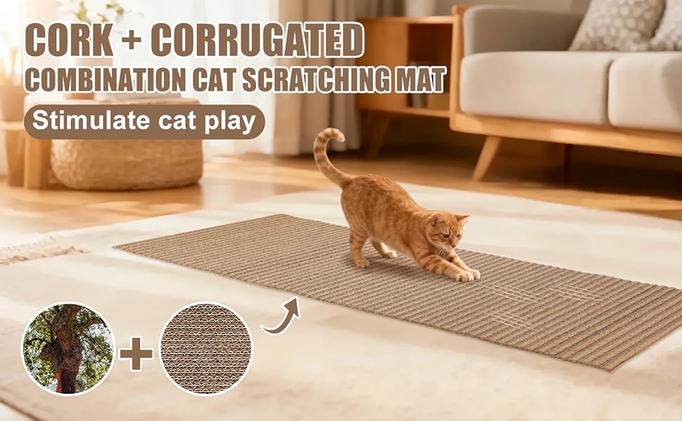 Natural Cork-Cat Scratch mat-Cat Scratch Pad Rug-cat Couch Protector-Scratch Furniture Protector for Post/Sofa/Floor-Wall Scratchers for Indoor-Carpets Scratching-Stretching- Kitty Gifts-Brown