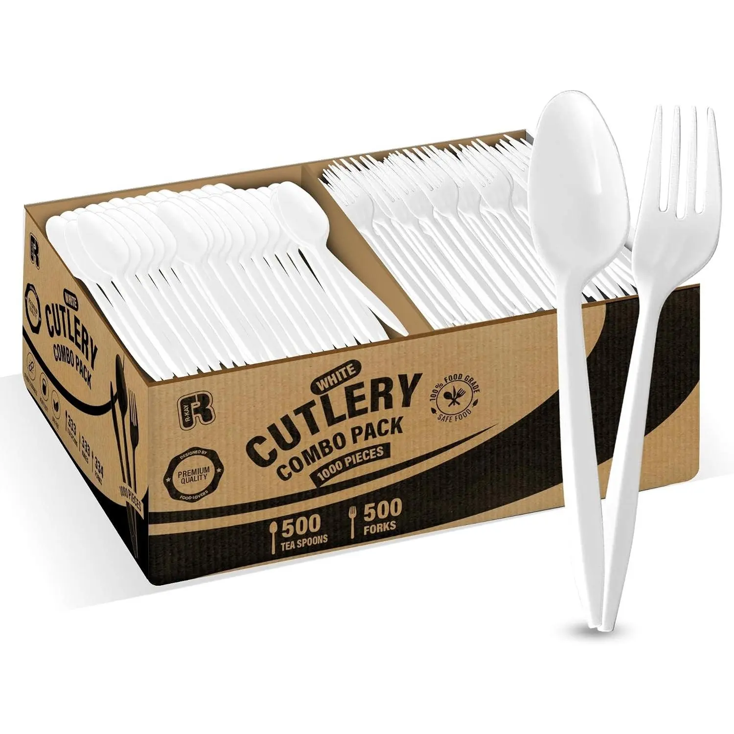 1000 Pcs Disposable Plastic Utensils Set - 500 Forks and 500 Spoons, Premium Medium Weight Bulk Disposable Cutlery Silverware