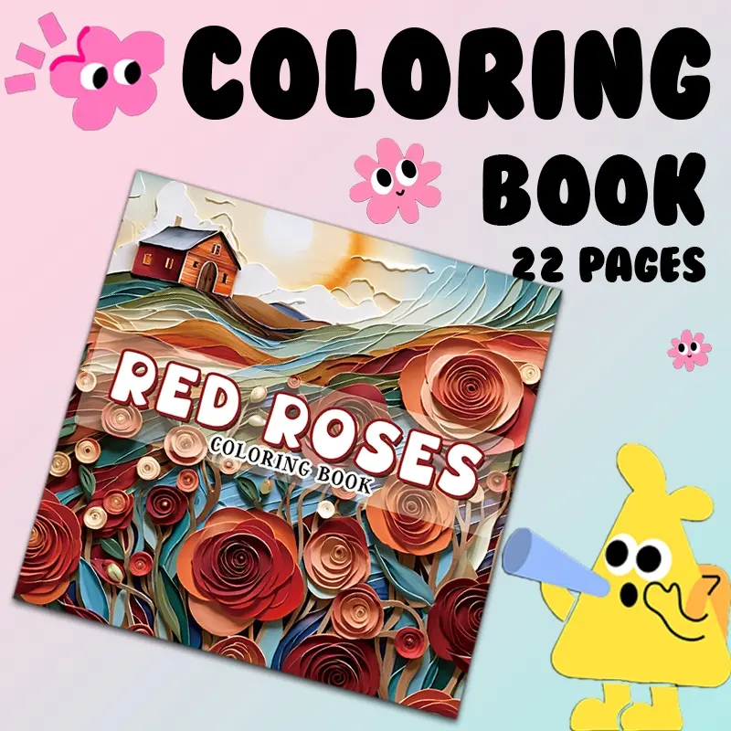 1pc RED ROSES Coloring Book Comfortable Relax Suitable for Adults An Excellent Gift for New Year, Christmas, Valentine's Day, Halloween, Easter and Other Festivals