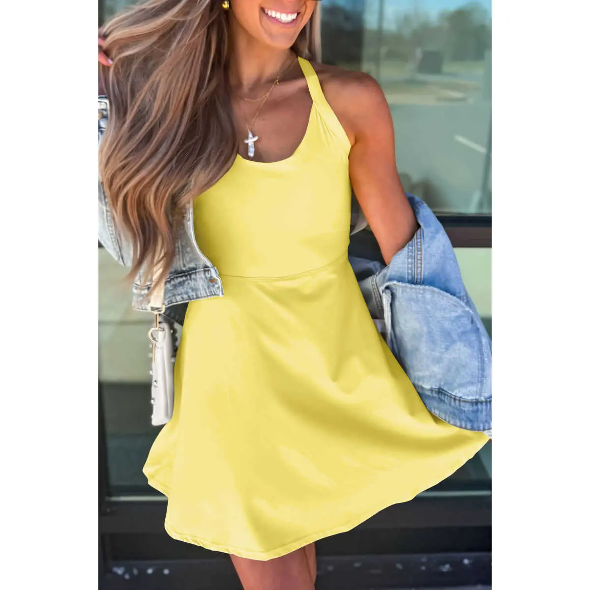 Yellow Cream Daring Back Cutout Active Mini Dress