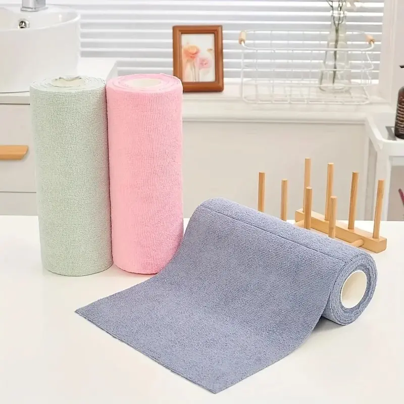 1 roll/20 reusable microfiber cleaning cloths - kitchen towels, multi sided household cloths Green