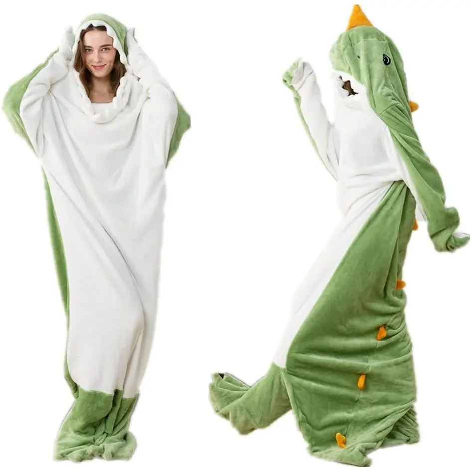 Wearable Flannel Dinosaur Blanket Hoodie, Soft Cozy Costume Nightwear Loungewear, Party Gift Sleeping Bag (M Fit for 4'9"-5'1"), Onesies