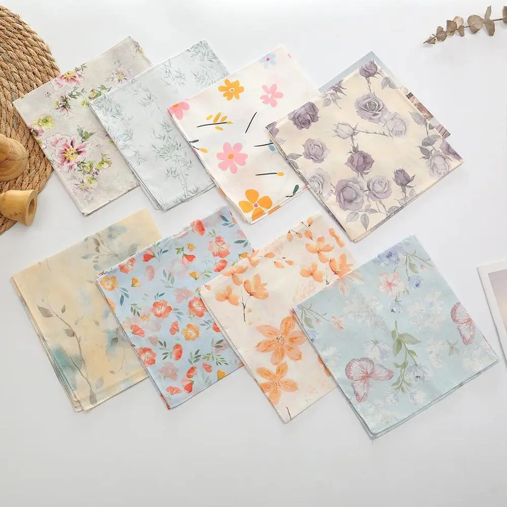 6Pcs New Pure Cotton Women's Handkerchief Old-fashioned Nostalgic Thin Soft and Comfortable Cotton Sweat Towel 34 * 34cm