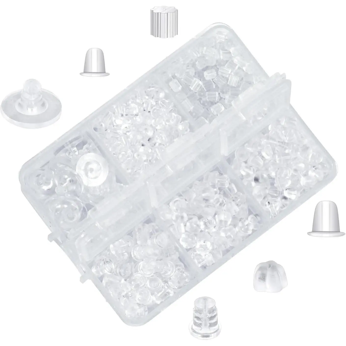 6 Styles 600Pcs Clear Soft Hypoallergenic Silicone Earring Backs Replacements for Studs Droopy Heavy Earrings Backings Clutch Stoppers Kits