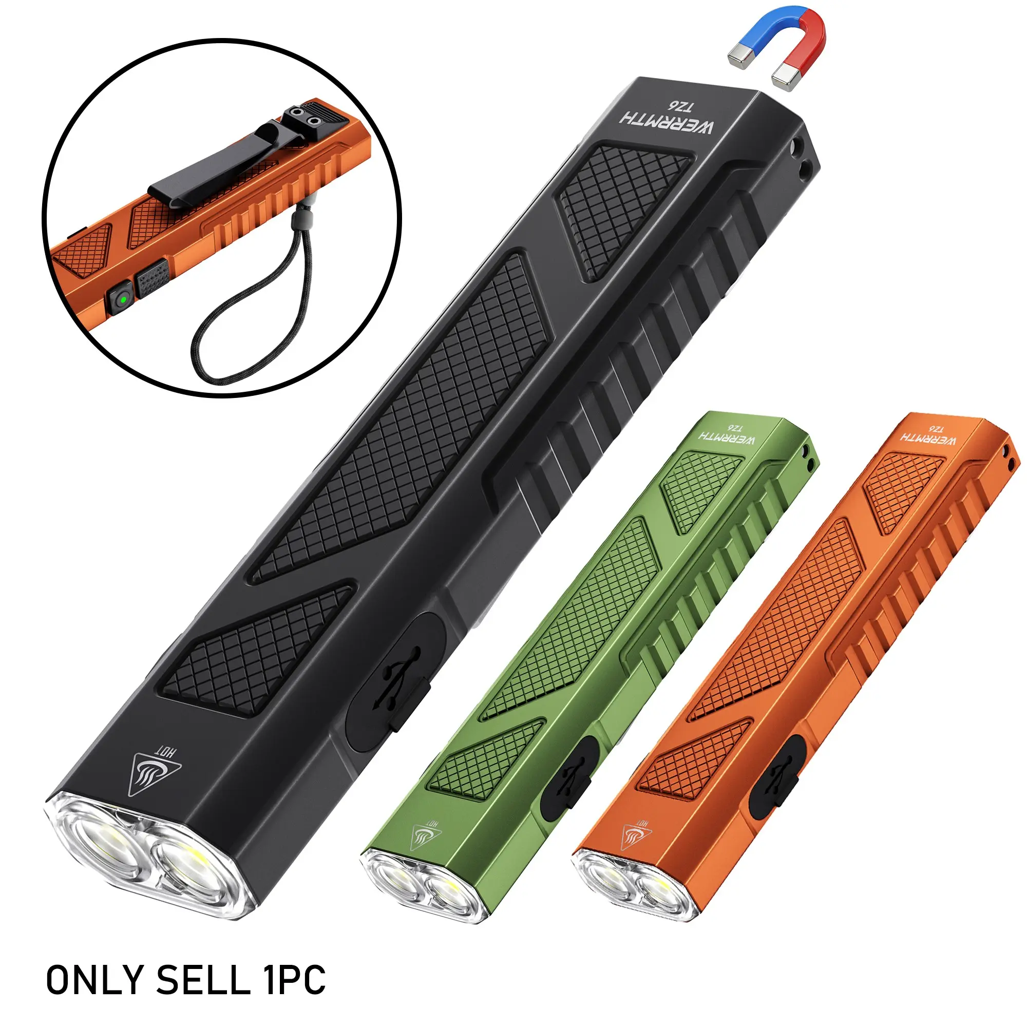 1500 Lumens Rechargeable Edc Flashlight, Magnetic Tactical Pocket Light, USB-C Charging, Ipx4 Waterproof, 4 Modes, Belt Clip, Camping Gear