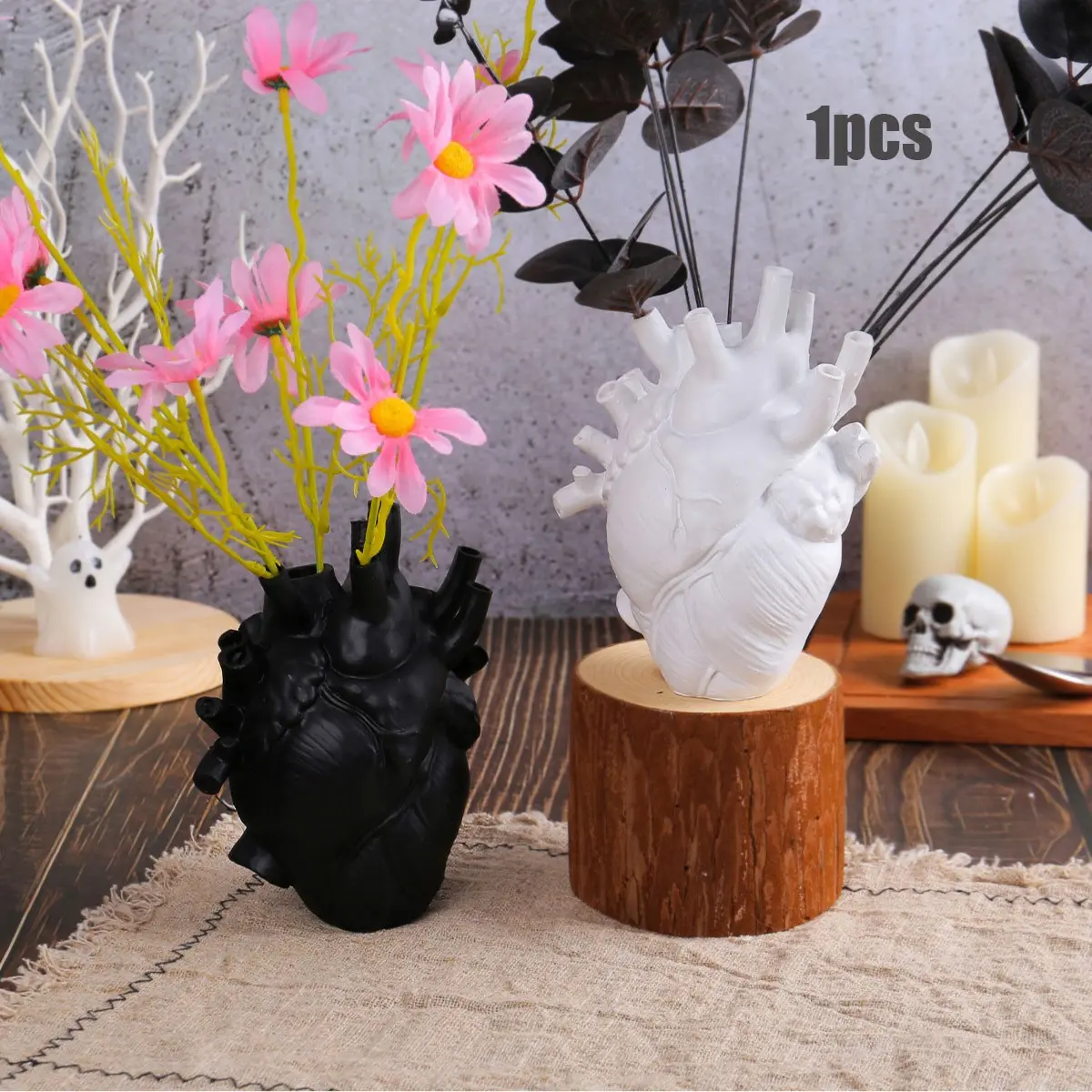 Halloween Creative Heart Vase Art Ceramic Decor, Living Room Home Desktop Decoration, Unique Artistic Ornament for Festive Season