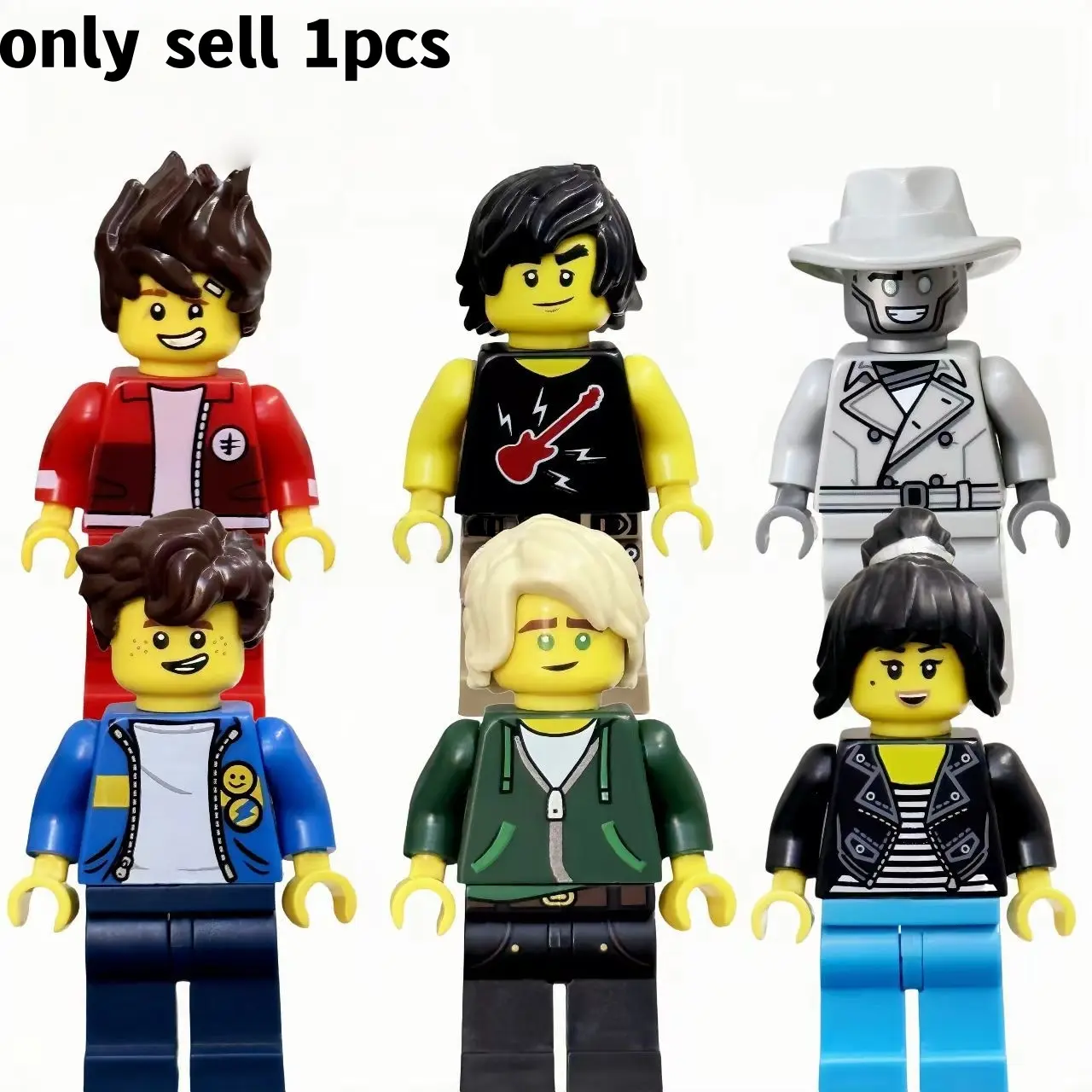 Casual Style Ninja Character Building Block Figures, 6PCS Mini Figure Collection with Accessories, DIY Assembly Compatible Brick Models
