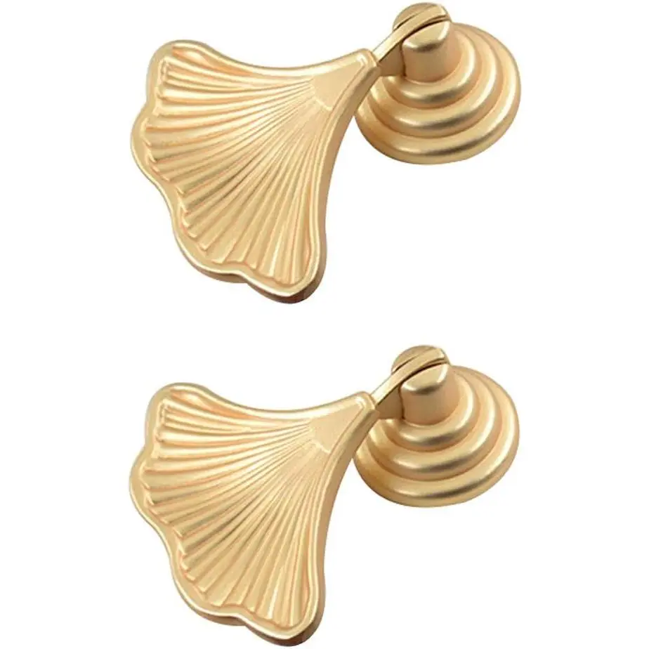Furniture Knob Handles Golden Drop Pendant Pull Handle Fashion Ginkgo Leaf Shape Dresser Knobs for Kitchen Bathroom Cabinet Door Drawer 2 count