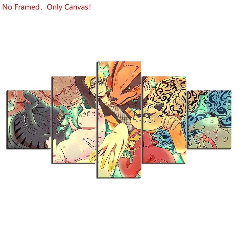 5 piece/set of frameless canvas painting print poster, classic hot-blooded anime art, Naruto & Beasts Legendar, very suitable for Japanese two-dimensional fans, the perfect gift for bedroom, living room, kitchen, dormitory corridor, mural, wall decoration