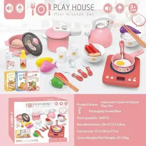 New Kids Play Kitchen Electric Toy Set Simulated Induction Cooker With Light And Music Cookware And Food Parts For Toddlers