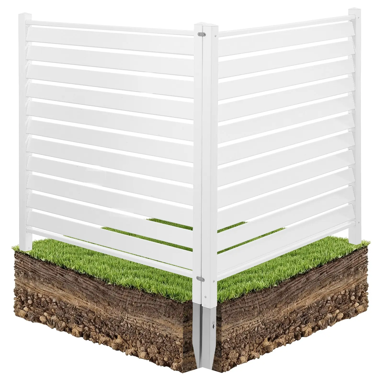 VEVOR 2-Panel Louvered Vinyl Privacy Screen, 48x48in Water-Resistant Outdoor Fence, 19.7in Ground Stakes, 38.6 Lbs / 17.5 Kg, Easy Installation, Flexible Layout, Ventilation, Concealment for Pool/Backyard Privacy, White Trash Can Enclosure