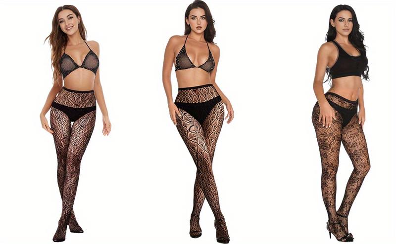 3-Pack Women's Lace-Pattern Fishnet Tights, Black Fishnet Leggings, Lace Leggings
