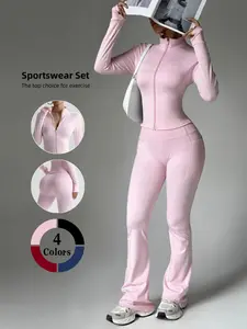 Women's INS-style niche high-end fitness set, slim-fit and figure-flattering yoga set for spring and summer. Ideal for gym wear, it includes a body-shaping slim jacket and butt-lifting high-waisted flared pants, available in multiple colors.