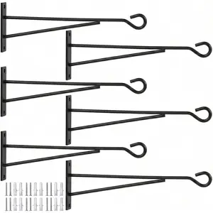 8" Hanging Plant Hooks (6 Pack), Rust-Proof Metal Wall Brackets for Vertical Garden, Sturdy Plant Hangers for Outdoor Fence, Bird Feeders, Lanterns & Wind Chimes, Black Minimalist Decor