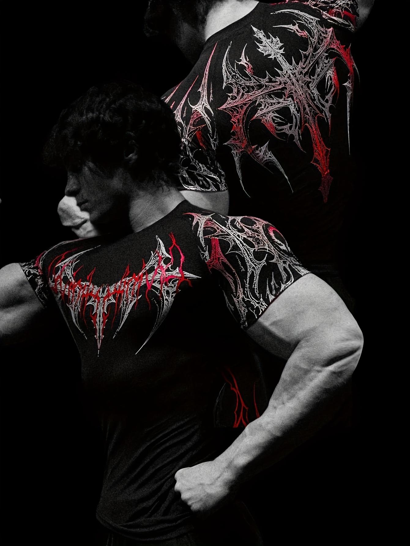 Men's Compression Short Sleeve T Shirt S XXL High Elasticity Muscle Fitness Shirt Unisex Black Tight fitting Red Geometric Muscle Texture Quick drying Moisture wicking for Workouts Yoga Beach Gym Tees Athletic Apparel